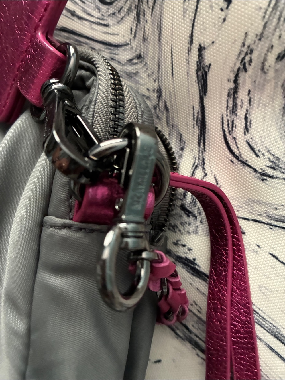 MZ Wallace Charcoal Crossbody with Fuchsia Strap Accents - Picture 11 of 12